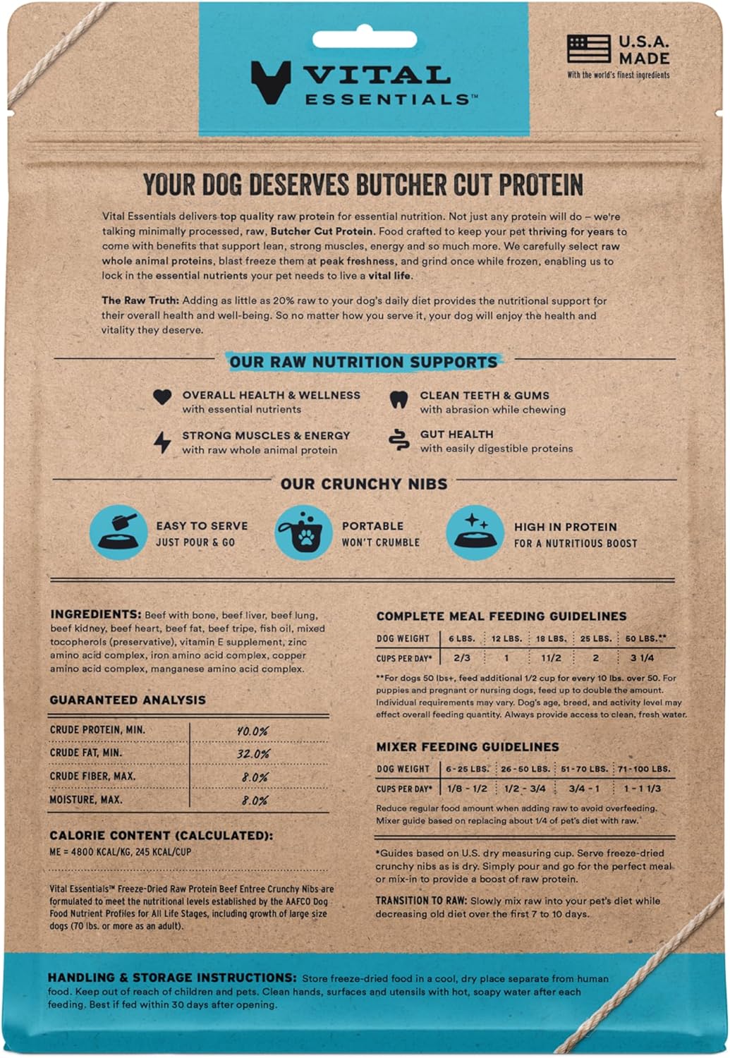 Vital Essentials Freeze-Dried Raw Beef Meal or Mixer Dog Food Crunchy Nibs, 14 oz