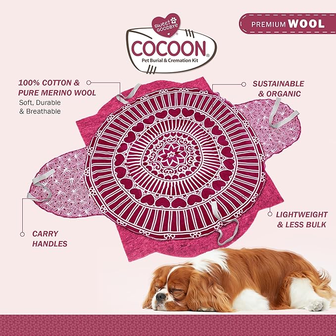 Cocoon® - Eco-Friendly Pet Burial & Cremation Ceremony Kit (Premium Wool) - Casket for Dogs and Cats (Choose Size & Color) (XL, Pink)