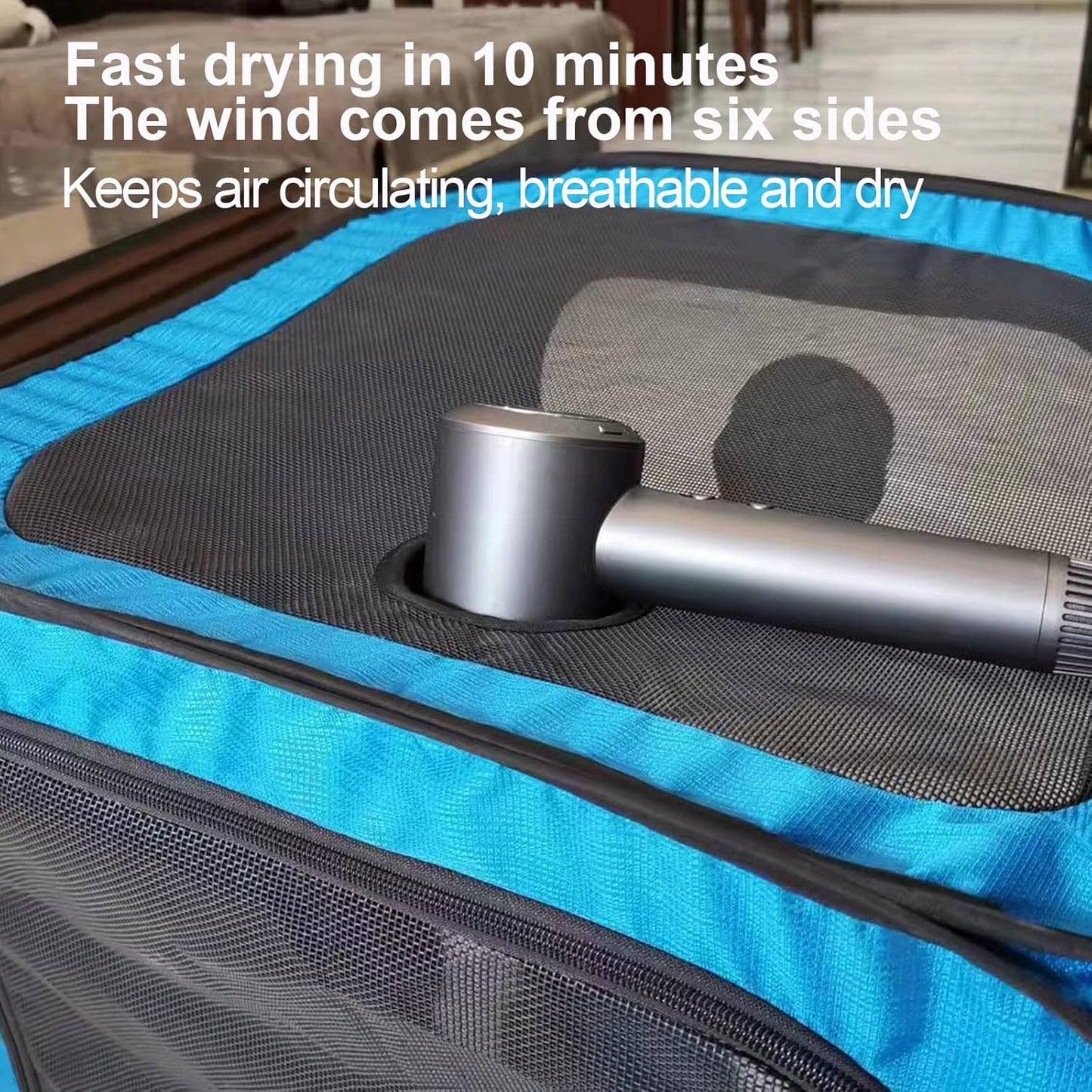 Grey Pet Dog Drying Box - Waterproof, Anti-Hair Flying, Portable Cat/Dog Cage Kennel - Foldable Cat Grooming House Dryer