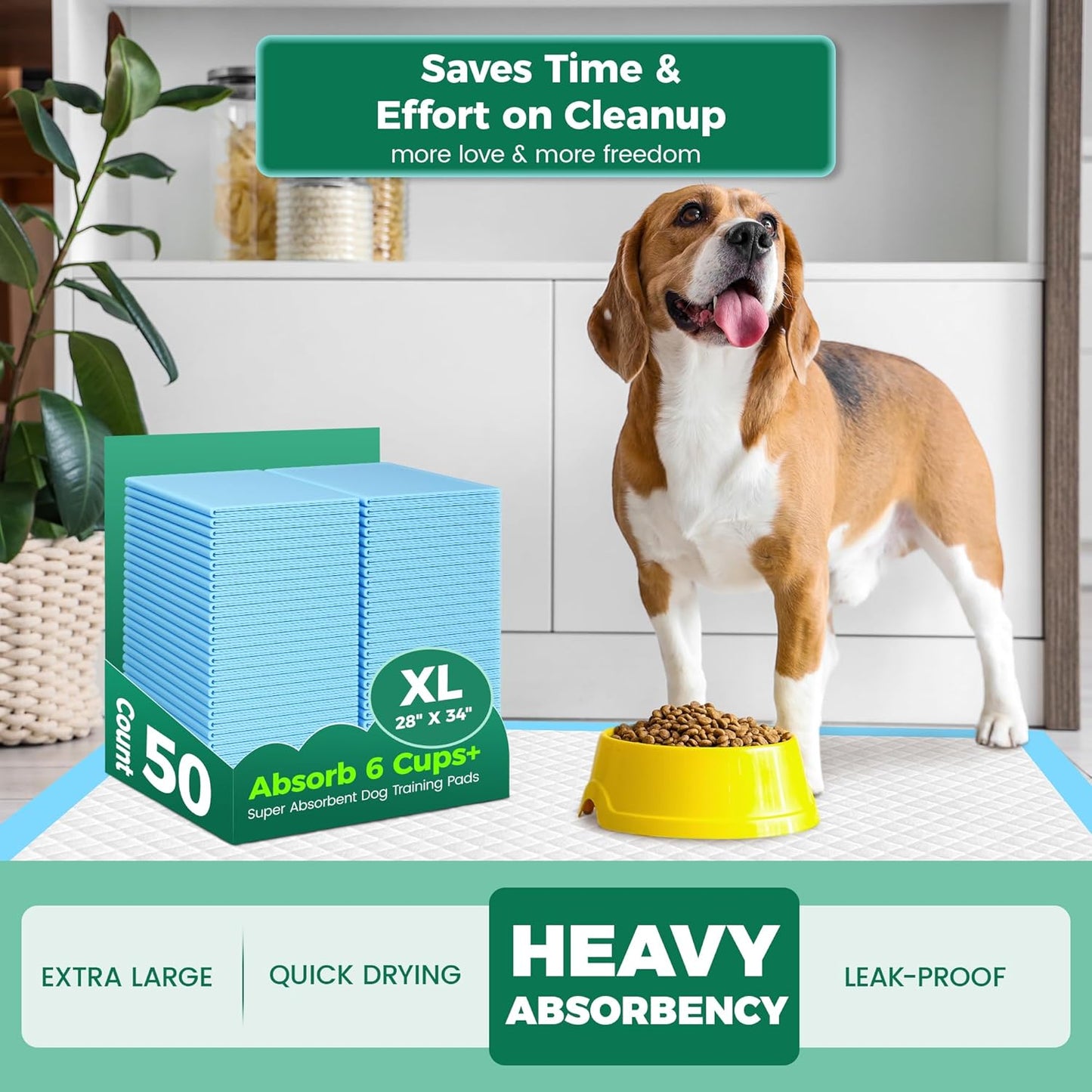 60 Count Extra Large Dog Pee Pads 28" x 34", Super Absorbent X-Large Puppy Pads Disposable Dogs Training Pads, Quick Drying Leak-Proof Dog Potty Pads for Doggies Puppies Cats (50-Count (Regular))