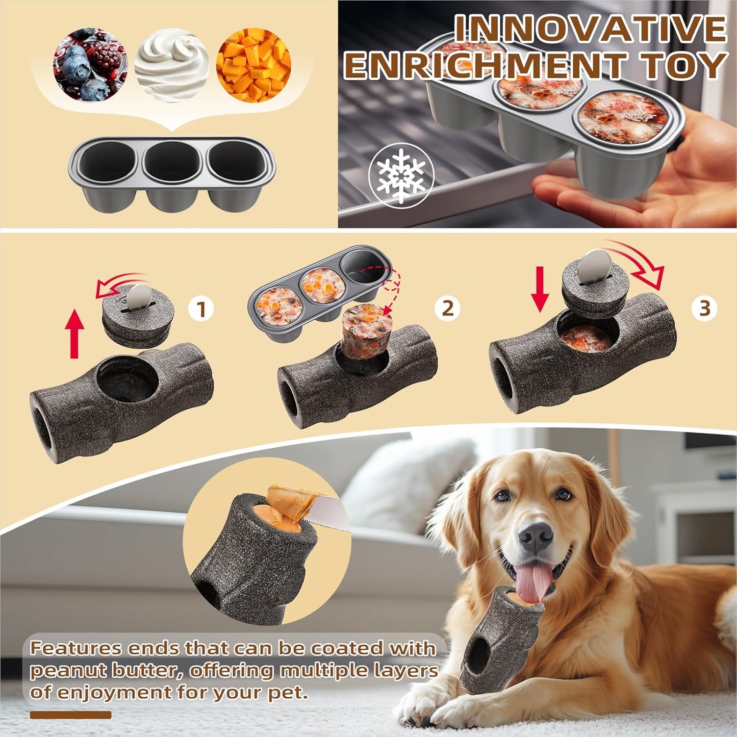 Interactive Dog Chew Toy for Aggressive Chewers – Durable Treat Dispensing Stump Toy for Large Dogs and Puppies, Refillable & Dishwasher Safe with Snack Mold Tray, Safe Nylon, BPA-Free, Easy to Clean