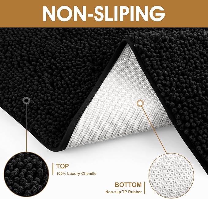 Extra Large Dog Door Mats for Muddy Paws, Chenille Absorbent Dog Mats, Non Slip Heavy Mud Mat for Dogs, Soft Pet Mat for Entryway, Mud Paws, Inside Floor,60" x 36", Black