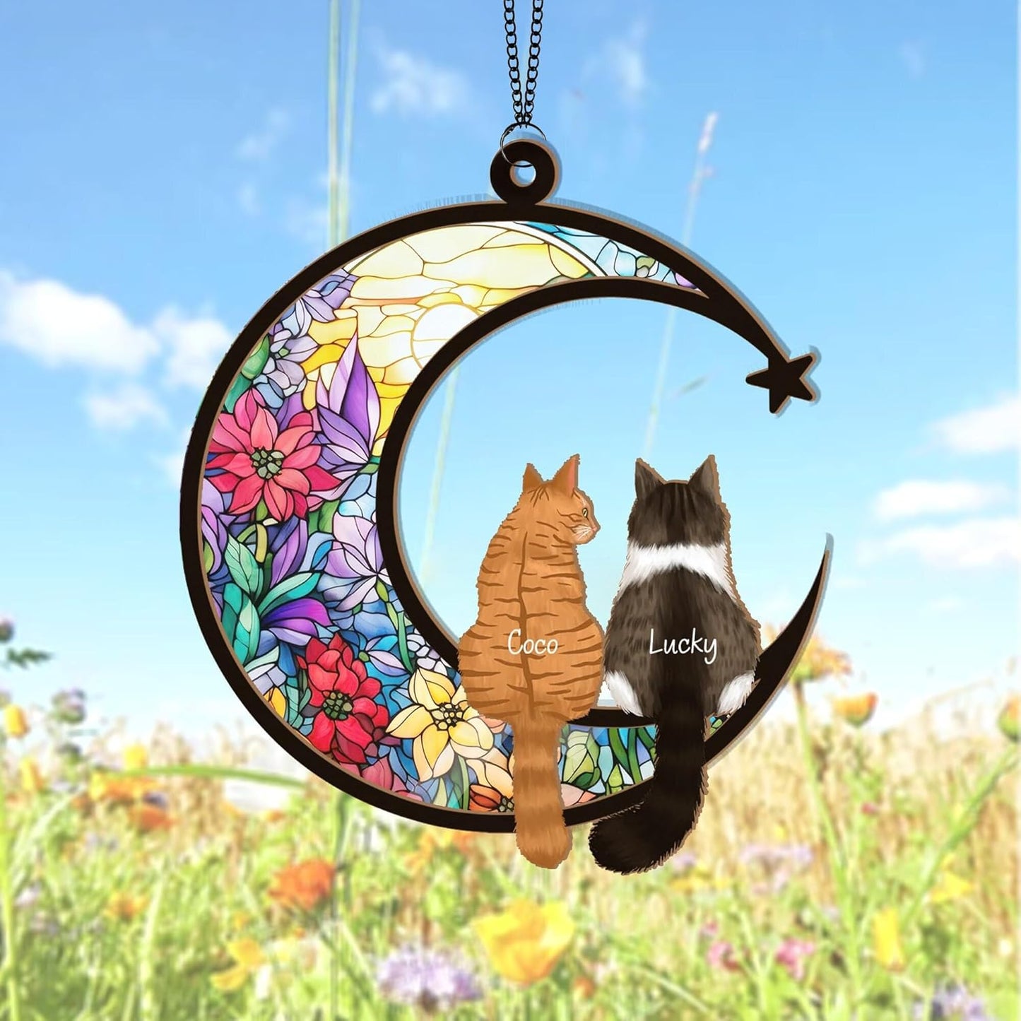 Personalized Memorial Cat Suncatcher – Up to 3 Pet Names, Breeds & Background, Sympathy Gift, Remembrance Keepsake, Heartfelt Gift for Cat Lovers