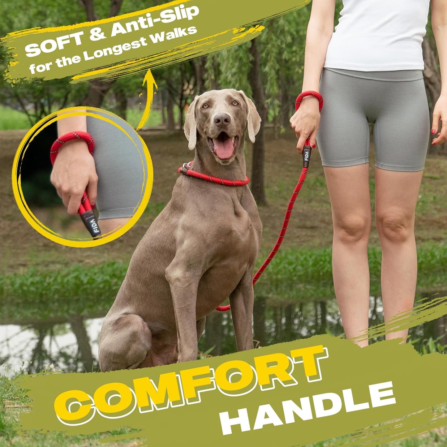 Fida Slip Leads for Dogs, 4 FT x 1/2" Dog Leash Heavy Duty Comfortable Strong Rope Lead for Large, Medium Dogs, No Pull Pet Training Leash with Highly Reflective,Red