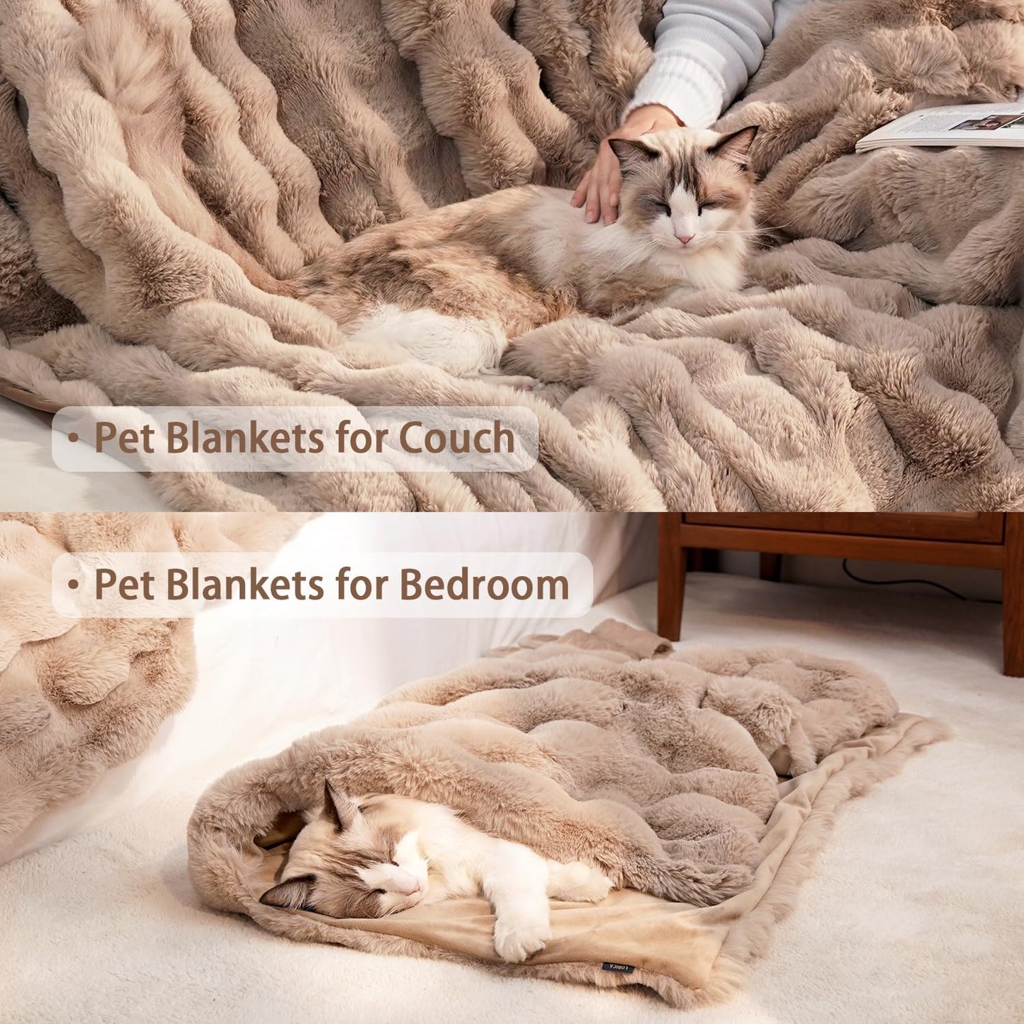 Dog Blanket Ultra Soft Fuzzy Faux Fur Cat Blankets for Indoor Cats Ultra Soft Plush Faux Fur Machine Washable Reversible Pet Throw Protector for Couch Furniture 28"X 22" Coffee