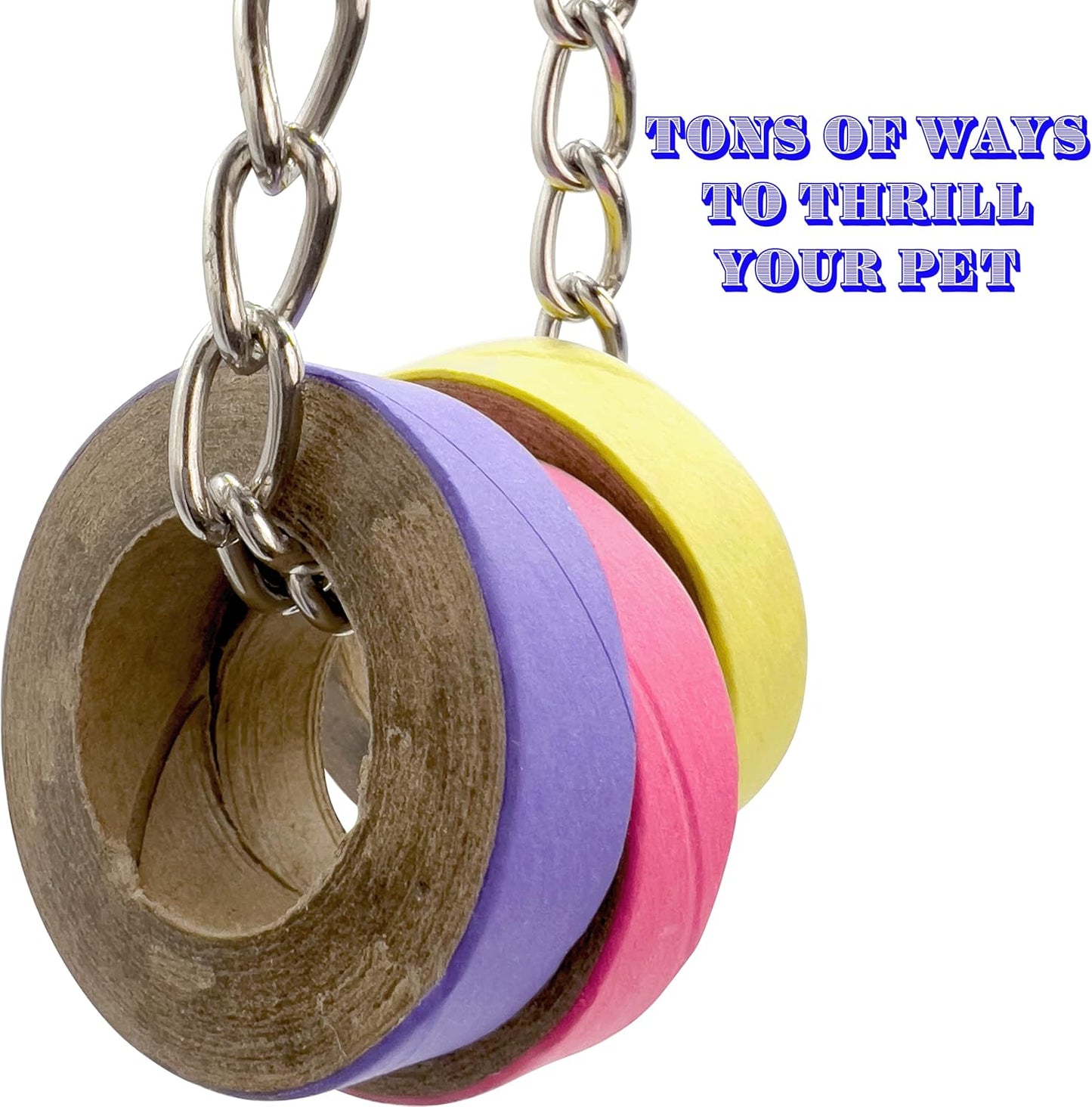 8002 1.75 Pk20 Bird Chew Donut 1.75 Inch by M&M - Compressed Cardboard Shreddable Bagels, Lots of Paper Layers, Brightly Colored Outer Strip, Parrotlet Quaker Conure African Grey