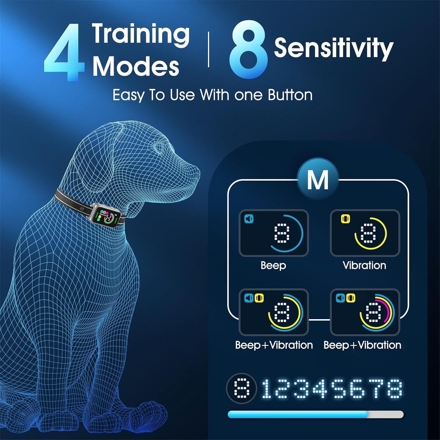 DINJOO Bark Collar, Dog Collar for Large Medium Small Dogs,Smart Barking Collar,Rechargeable Anti Barking Training Collar with 8 Adjustable Sensitivity,Bark Collar with Beep (Grey)