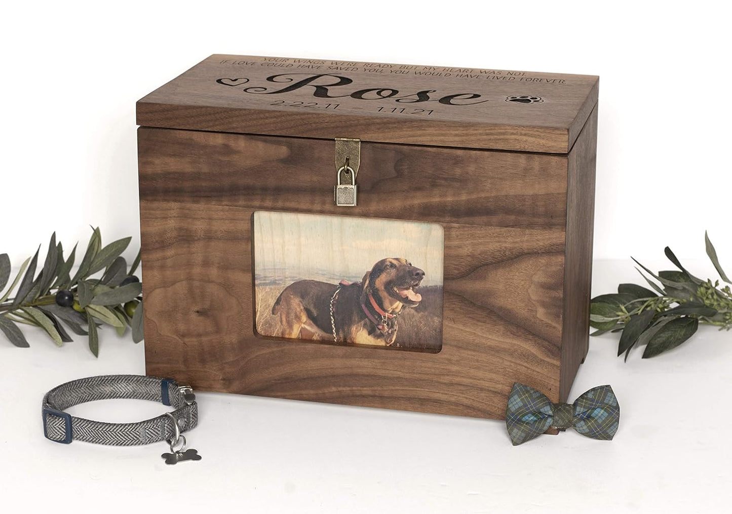 Large Pet Memory Urn Box with Personalized Name, Quote, or Poem - Memorial Wood Keepsake