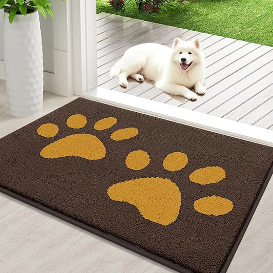Buganda Dog Door Mat for Muddy Paws, Absorbent Dirt Trapper Washable Indoor Doormats, Non Slip Low-Profile Mud Mat for Dogs, Front Entrance Doormat for Inside Floor (36x24 Inches, Coffee)