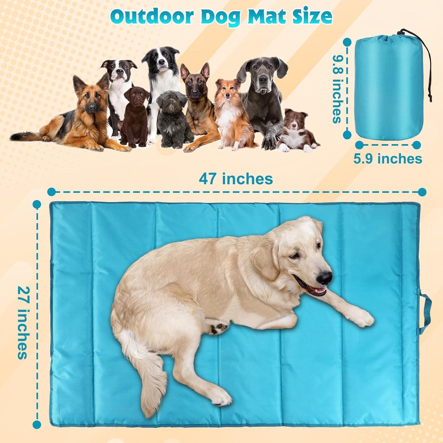 BWOGUE Large Outdoor Dog Bed, Portable Waterproof Camping Mat, Washable Travel Mat with Carry Bag for Medium and Large Dogs, 47"X27" (Blue)
