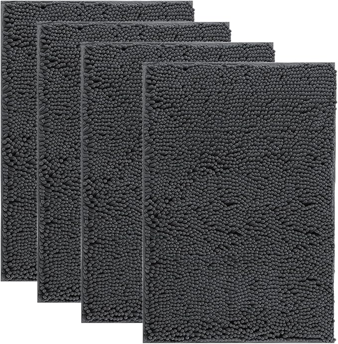 4 Pieces Muddy Door Mats for Dogs, Chenille Absorbent Pet Mats, Quick Dry, Trap Dirt Non Slip Heavy Indoor Doormat Soft Dog Bed Mat Front Inside Door Mat for Indoor Outdoor Entrance,Dark Grey