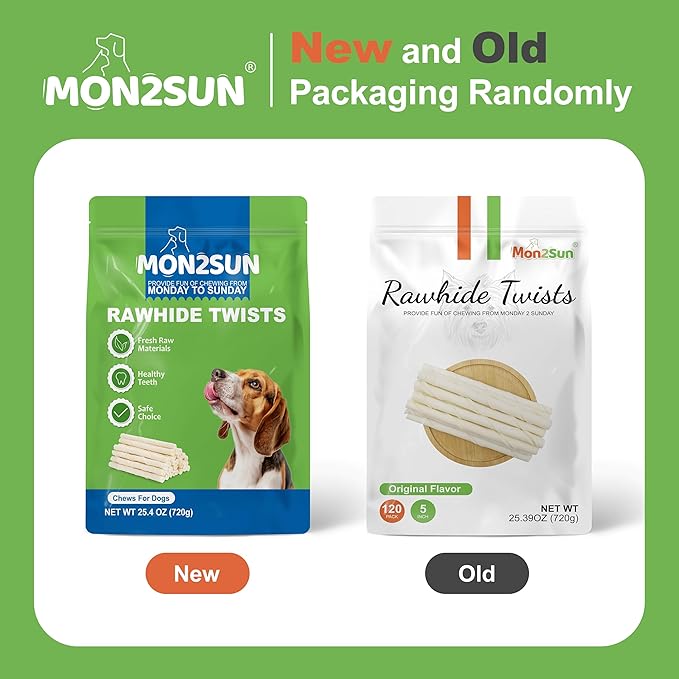 MON2SUN Dog Rawhide Twist Sticks Natural 5 Inch Thin Sticks Rawhide Chews Treats for Puppy and Small Dogs 120 Count