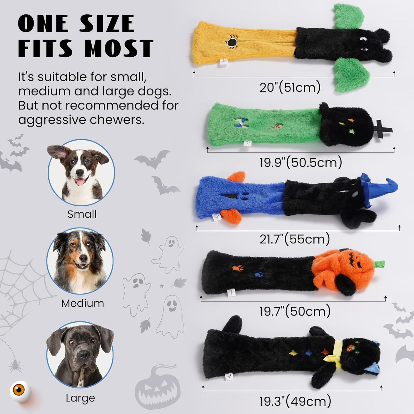 Nocciola 5 PCS Halloween Dog Squeaky Toys, No Stuffing Plush Dog Toys with Crinkle Paper, Perfect Present for Puppy, Small, Medium and Large Dogs