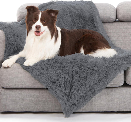 gogobunny Waterproof Dog Blanket for Large Dogs, Cats, Puppy, Reversible Faux Fur Pet Throw Blanket, Washable, Calming Furniture Protection for Sofa Bed (40x50 Inch (Pack of 1), Light Grey)