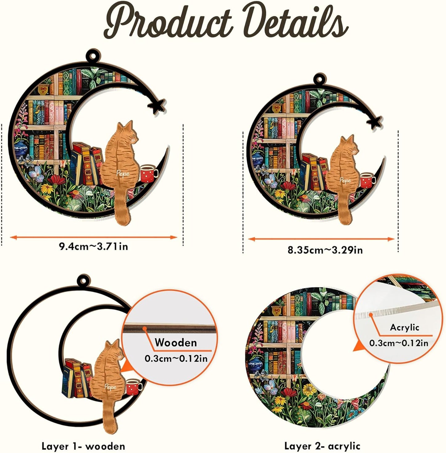 Personalized Pet Memorial Suncatcher – Custom Cat Book Suncatcher with Name & Breed, Memorial Keepsake for Cat Lovers, Home Décor Gift for Nerds, Librarians & Readers