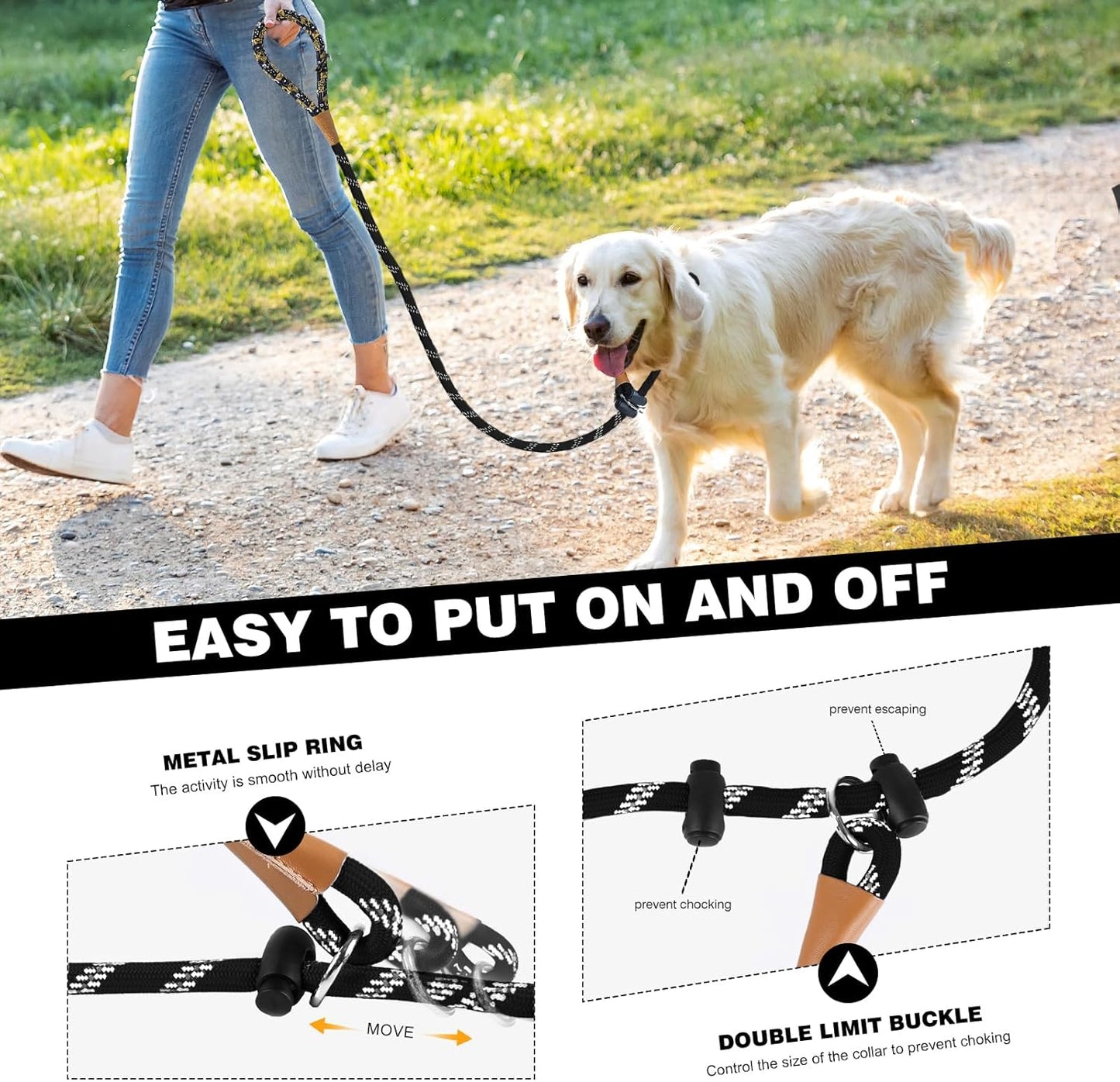 lynxking Slip Lead Dog Leash Reflective, Heavy Duty Comfortable Strong Rope for Large Medium Small Dogs No Pull Pet Training