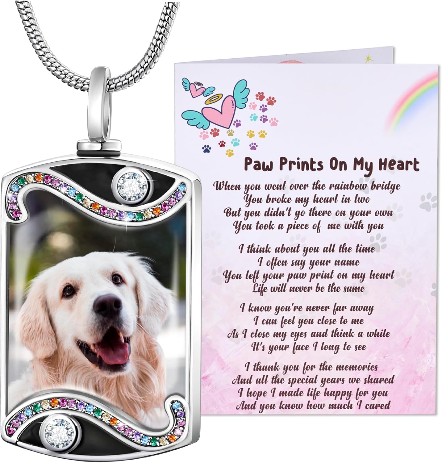 Fanery Sue Personalized Pet Ashes Necklace for Dog Cat Custom Photo&Text Pet Loss Sympathy Gift Cremation Jewelry