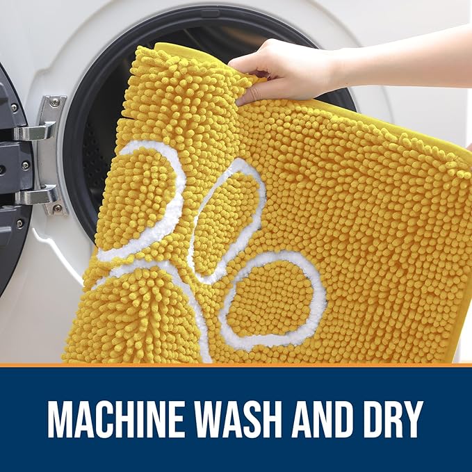 OLANLY Door Mat for Muddy Dog Paws 30x20, Ultra Absorbent Chenille Mud Doormat with Paw Print Design, Non-Slip Washable Doormat for Indoor Entryway, Quick-Dry Pet Bed Mats for Dirty Dogs, Yellow