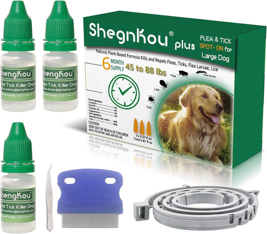 Natural Flea & Tick Treatment for Large Dogs (45-88 lbs) | 6-Month Protection + Free Tools | Vet-Reviewed Formula