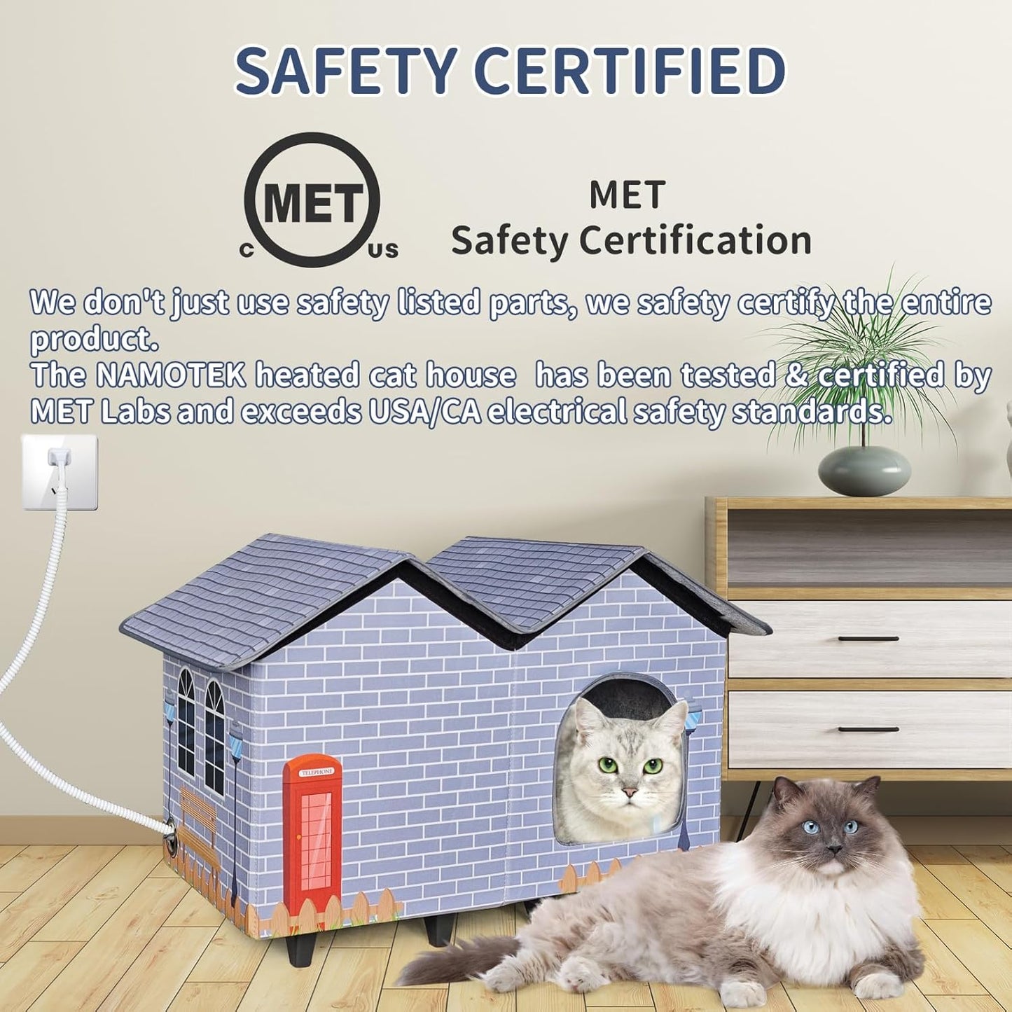 NAMOTEK Heated Cat Houses for Indoor/Outdoor Cats with Elevated Heated Cat Bed Providing Safe Feral Cats, Easy to Assemble Large (23" x 13" x 18")