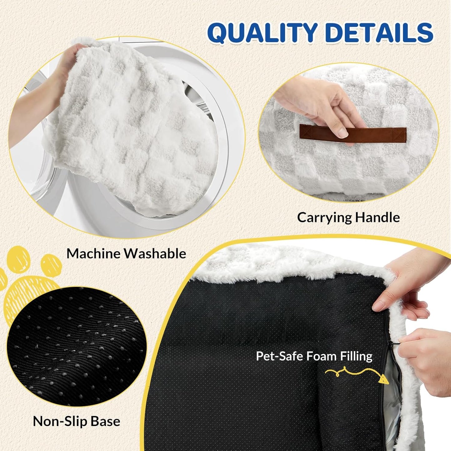 Cat Bed Cats Couch for Puppy and Kitten, Fluffy Pet Couch Small Dog Sofa Bed, Supportive Cat Sofa for Indoor Cats, Washable Cover & Non-Slip, 26 inch, White