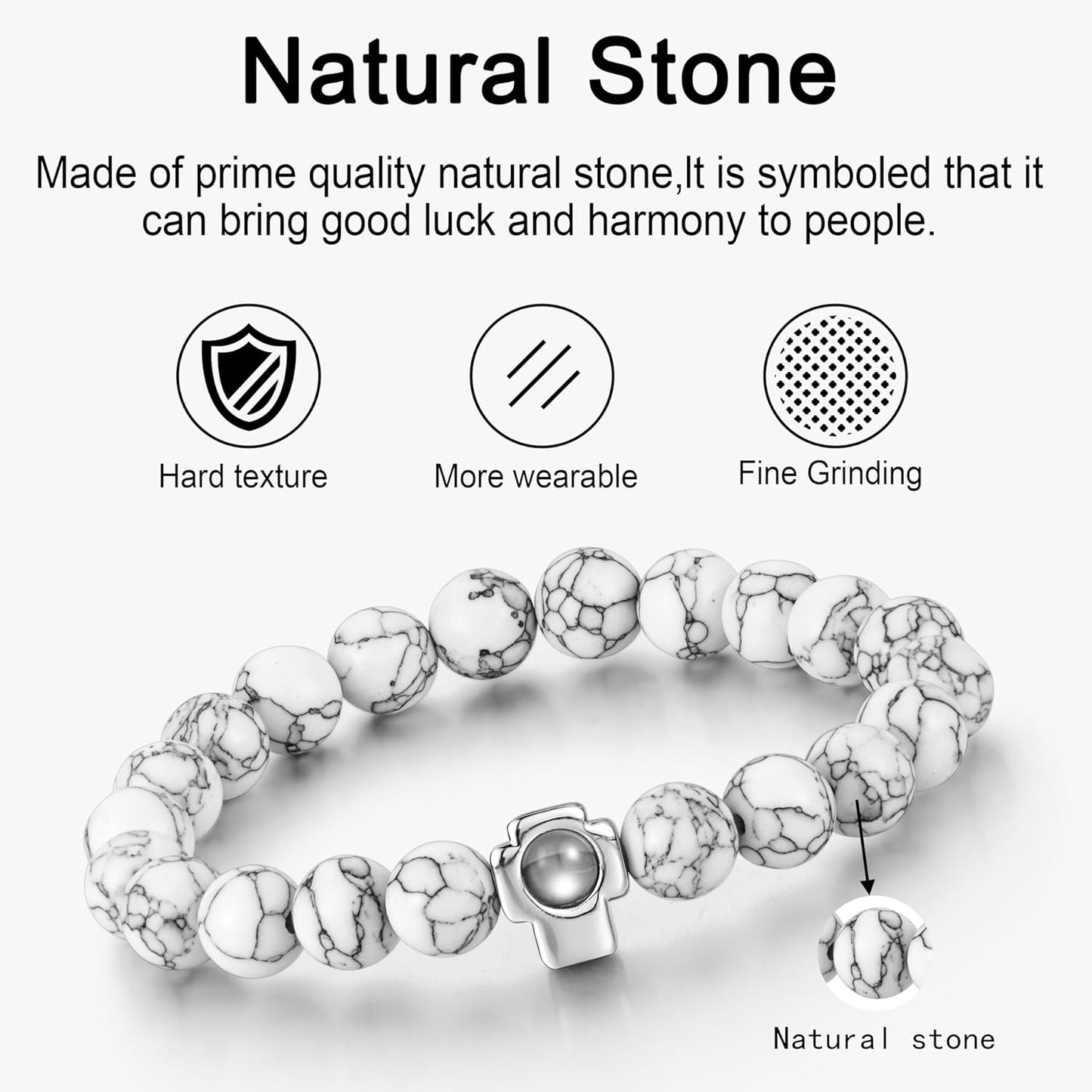 EMIRISTIC Custom Photo Bracelet - Personalized Picture Natural Stone Cuban Chain Bracelet - Any Special Day Gifts