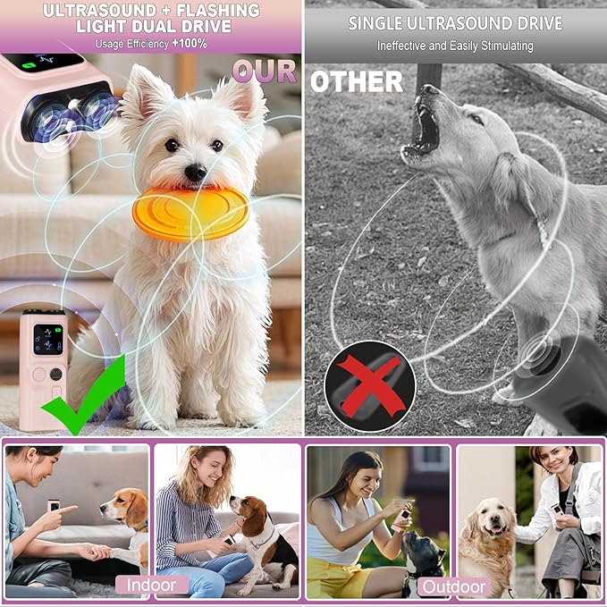 2025 U.S. Design - Bark Shield for Dogs [200% Frequency Modulated Ultrasound - German Control Chip] [100% Safe] 1-Second Activation, Dog Bark Deterrent Devices for Indoor and Outdoor Use (Pink)