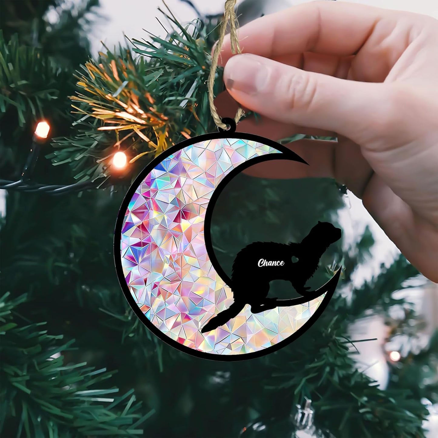 Personalized Ferret Memorial Suncatcher/Ornament - Custom Name Loss Ferrets Bereavement Ornaments, Stained Glass Light Catcher Sympathy Gift, Pet Remembrance Keepsake Memory Window Hangings