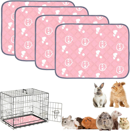 4 Pack Guinea Pig Bedding - Washable Guinea Pig Cage Liners, Waterproof Reusable & Anti Slip Pee Pads Super Absorbent Mats for Small Animals Pet Rabbit Bunny Hamster Rat (Pink, 24 x 18 Inch)