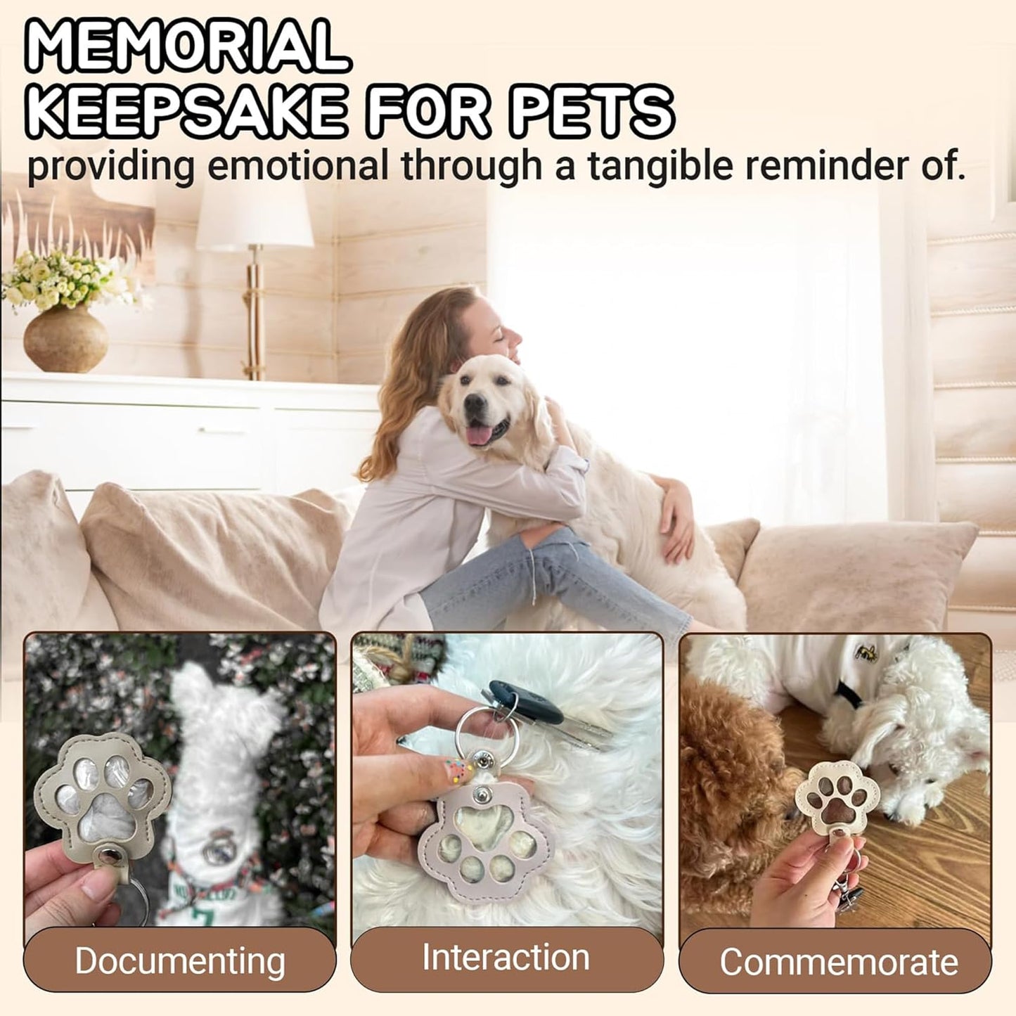 Custom Pet Dog Hair Keychain - Dog/Cat Fur Storage Keepsake, Paw Print Leather Keychain for Memorial Gifts for Pet Lovers, Portable Pet Fur Collector Charm for Keys, Bag, or Purse