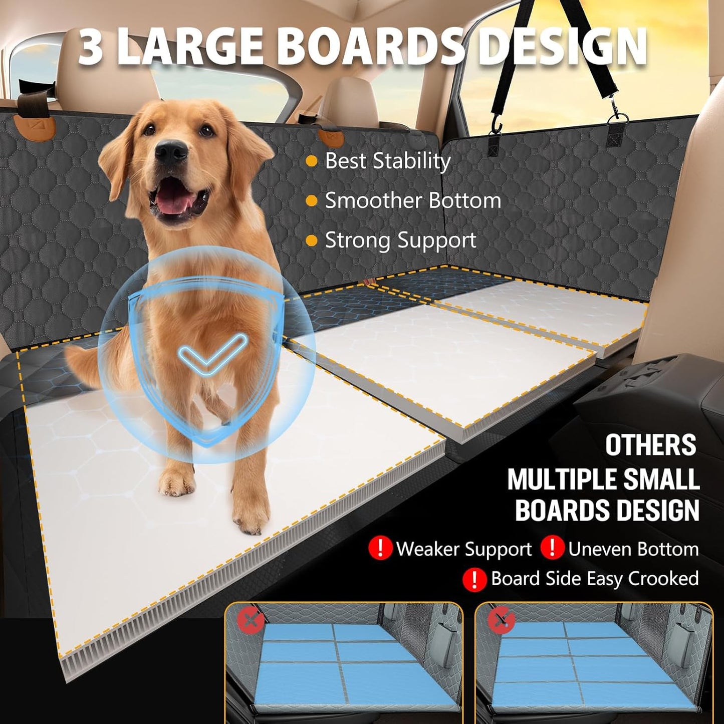 Leather Back Seat Extender for Dogs, Scratchproof and Waterproof Car Seat Cover with Hard Bottom(Holds 400lbs),Dog Hammock for Car, SUV and Truck (Black)