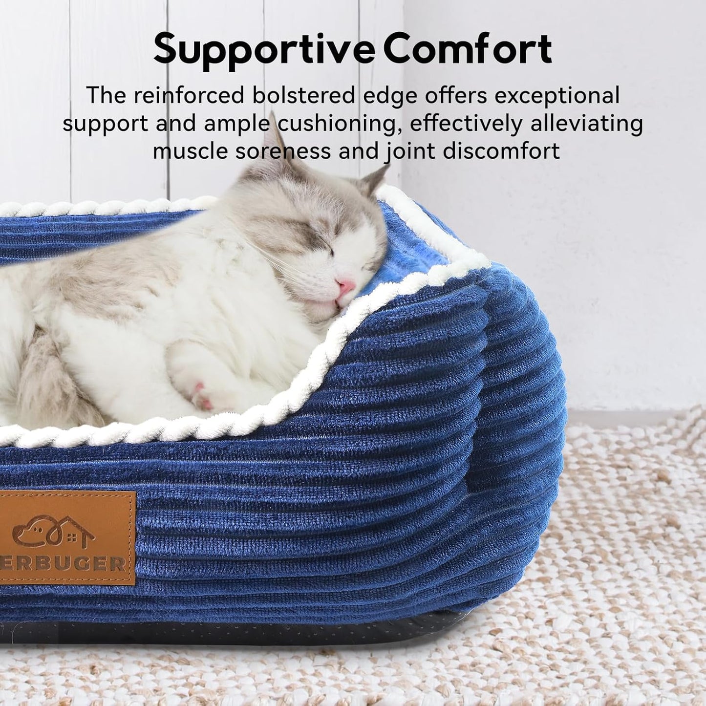 Cat Dog Bed for Pets, Rectangle Pet Bed Gift for Puppy and Kitten, Machine Washable Calming Fluffy Pet Couch Sofa for Indoor Outdoor, Portable Soft Cat Bed with Non-Slip Bottom (Small, Blue)