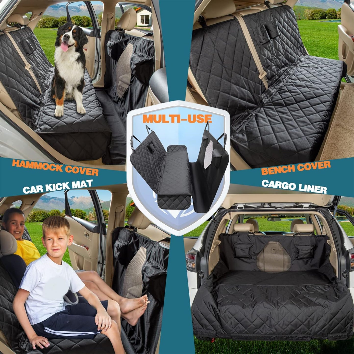 Car Seat Cover for Dogs - All Covered Back Bench Cover with Mesh Window - Hammock Combination - Detachable - Suitable for Most Vehicles (Black, X-Large)