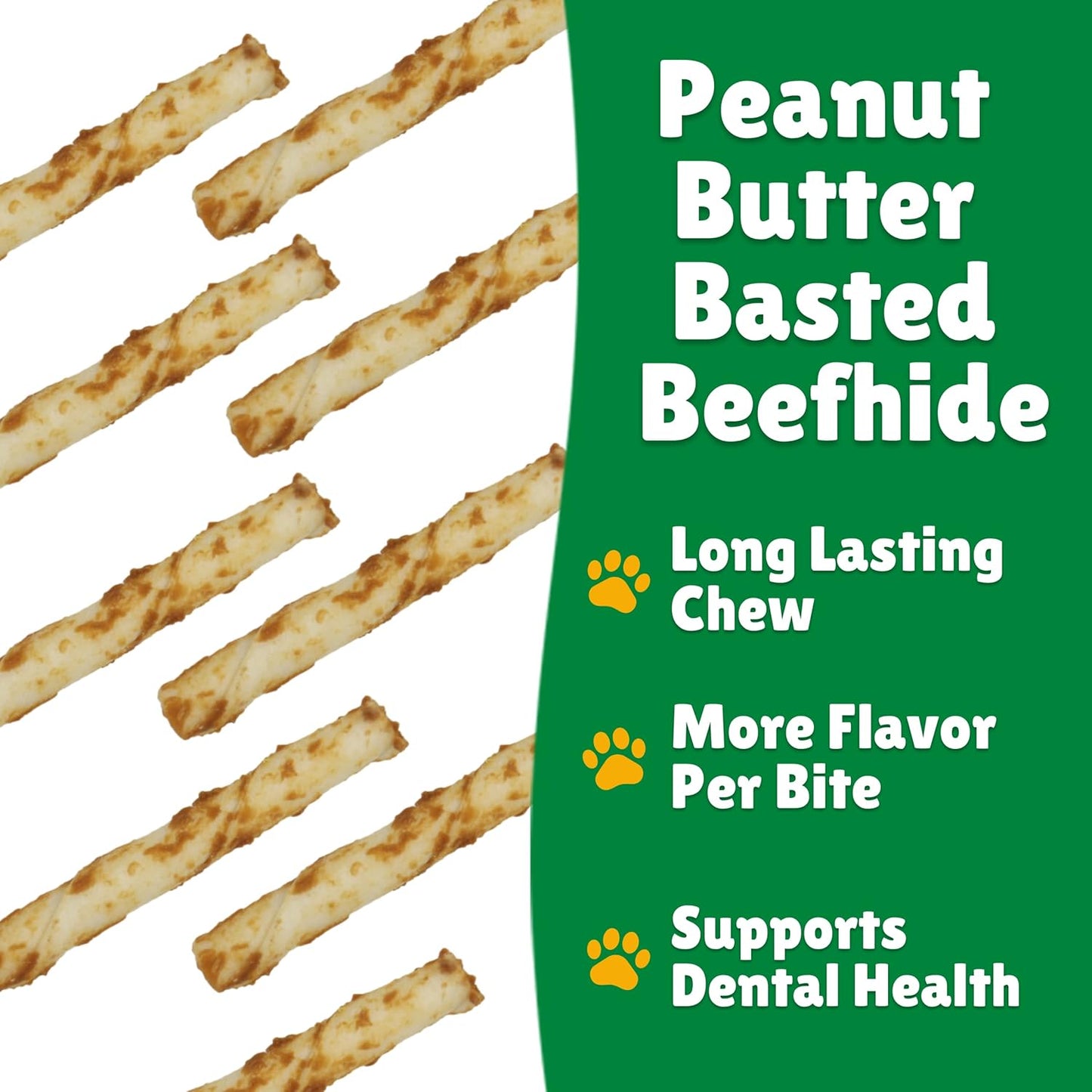 Lucky Premium Treats Peanut Butter Basted Rawhide – All-Natural Rawhide and Peanut Butter Dog Treats for Extra Small Dogs, Gluten Free Premium Toy Breed Dog Treats (50 Chews)
