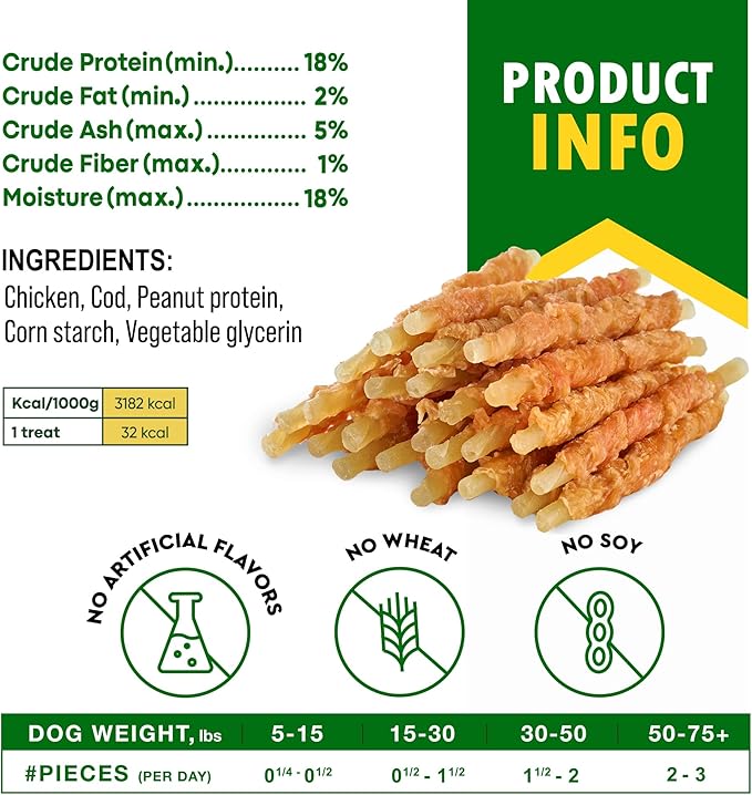 Beloved Pets Dog Treats Rawhide - Free Cod Sticks Chicken Wrapped 11 oz - All Natural & Grain Free Long Lasting Chews for Large & Small Dogs - Dried Pet Snacks - Support Healthy Teeth & Skin Coat