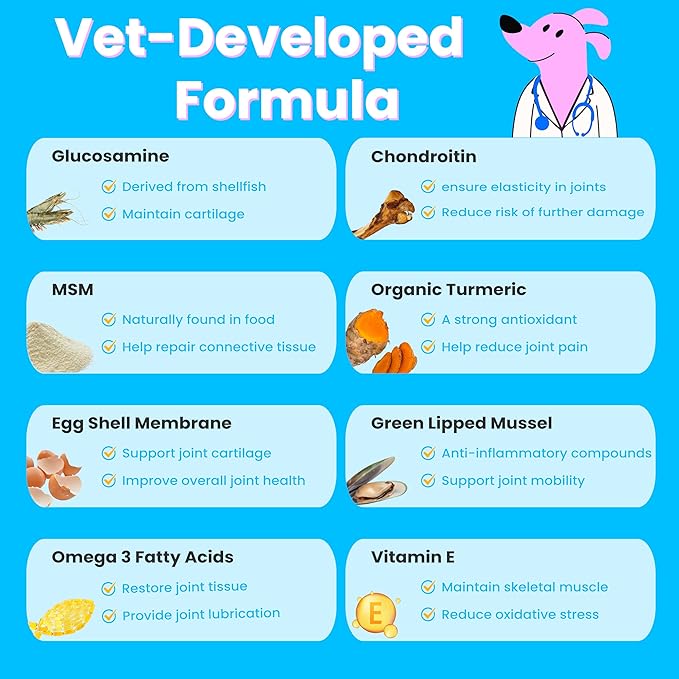 Advanced Hip and Joint Supplement for Dogs- Glucosamine for Dogs with MSM, Chondroitin, Natural Anti-Inflammatory Formula for Optimal Mobility Support Fit All Breeds- 120 Chew