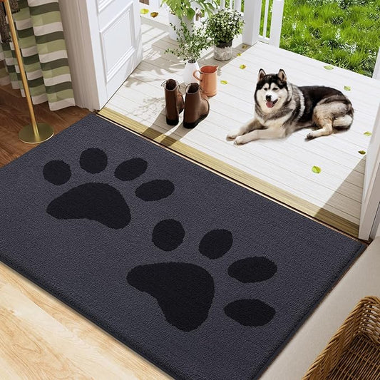 Buganda Dog Door Mat for Muddy Paws, Absorbent Dirt Trapper Washable Indoor Doormats, Non Slip Low-Profile Mud Mat for Dogs, Front Entrance Doormat for Inside Floor (48x30 Inches, Black)