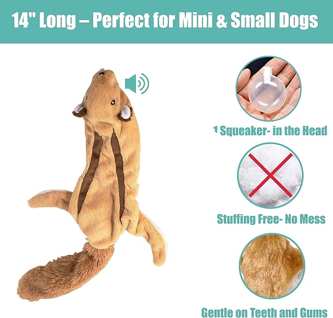 SPOT Skinneeez Flying Squirrel 14 Inch Stuffing-Free Plush Squeaky Dog Toy – Soft Tug-of-War Toy for Small and Medium Dogs – Mess-Free Interactive Chew Toy for Moderate Chewers