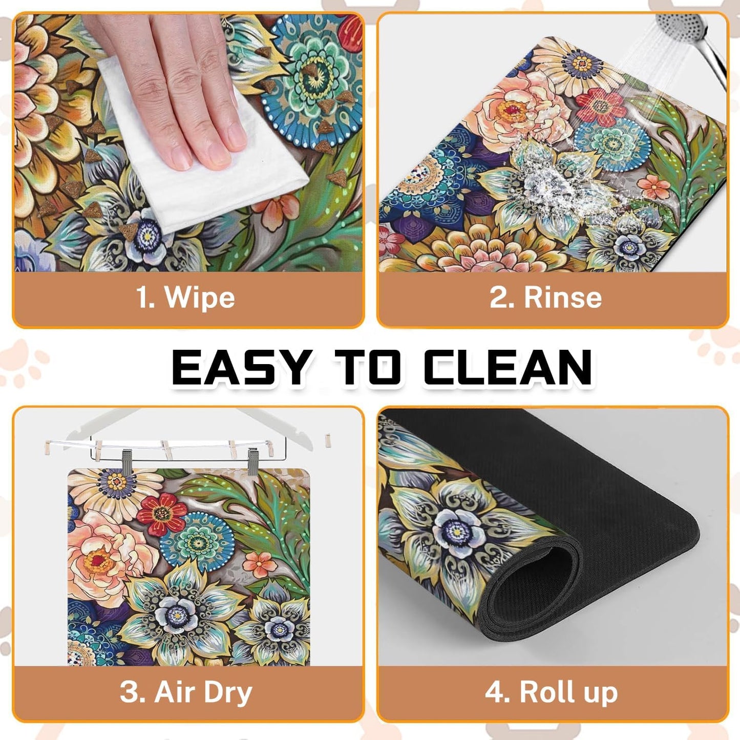 Absorbent Pet Dog Bowl Mat for Food and Water, Pet Cat Food Feeding Mat with Non Slip Rubber Backing, Dog Food Mats for Floors Waterproof, 16"x24"