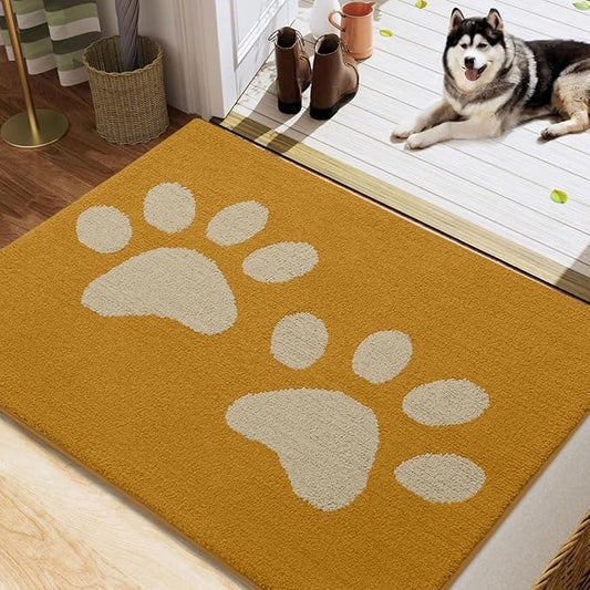 Buganda Dog Door Mat for Muddy Paws, Absorbent Dirt Trapper Washable Indoor Doormats, Non Slip Low-Profile Mud Mat for Dogs, Front Entrance Doormat for Inside Floor (40x32 Inches, Yellow)