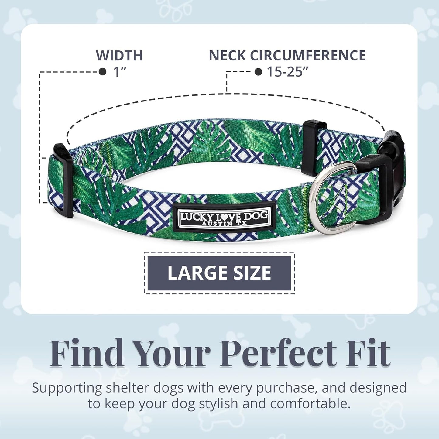 Lucky Love Dog Collar, Beautiful & Vivid Pattern Large Boy Dog Collars, Easy On & Off Clasp Accessory (Blue Laguna, L)
