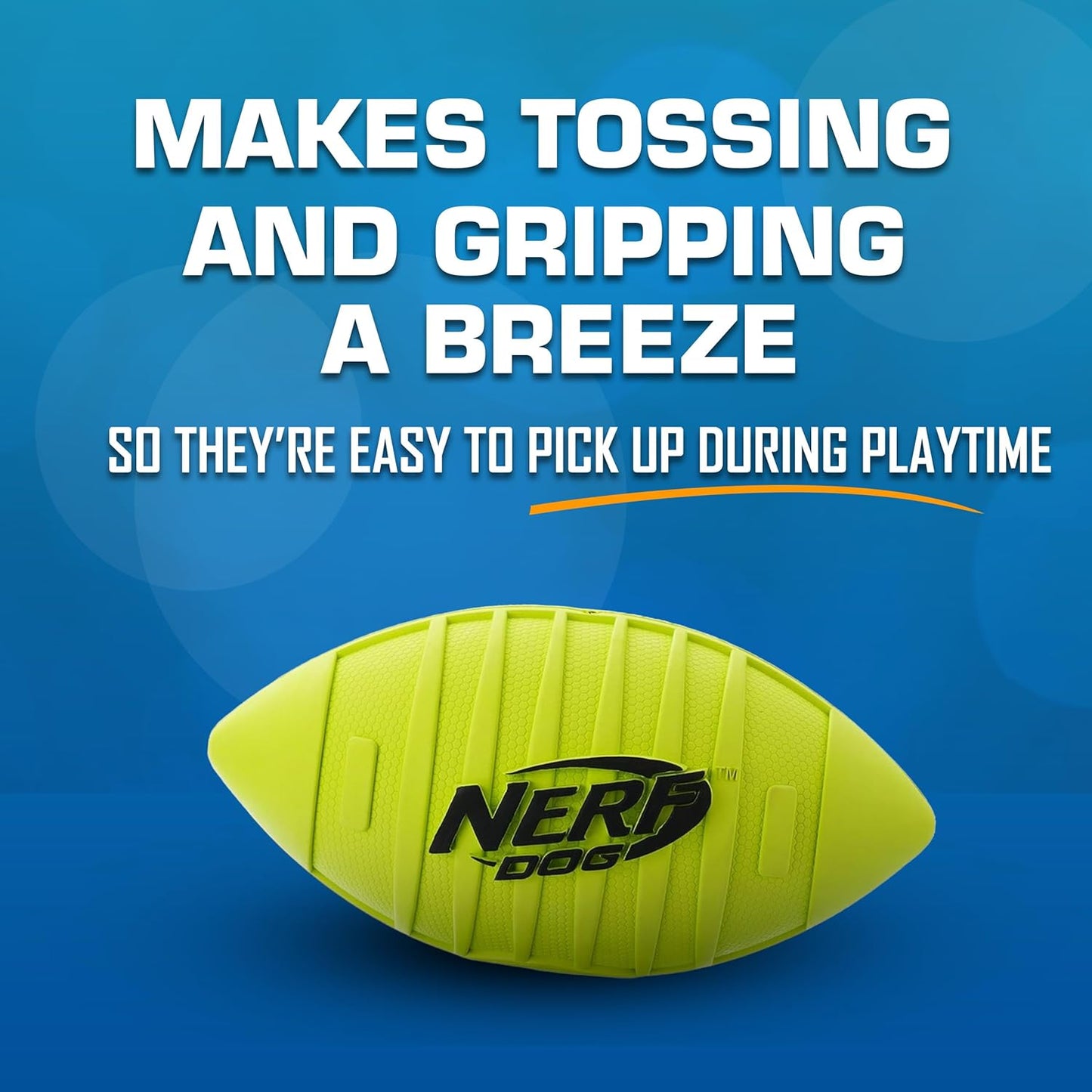 Nerf Dog Blitz Squeak Football Outdoor Dog Toy, 7 Inch Dog Football Squeaking Toy for Medium and Large Breeds, Green