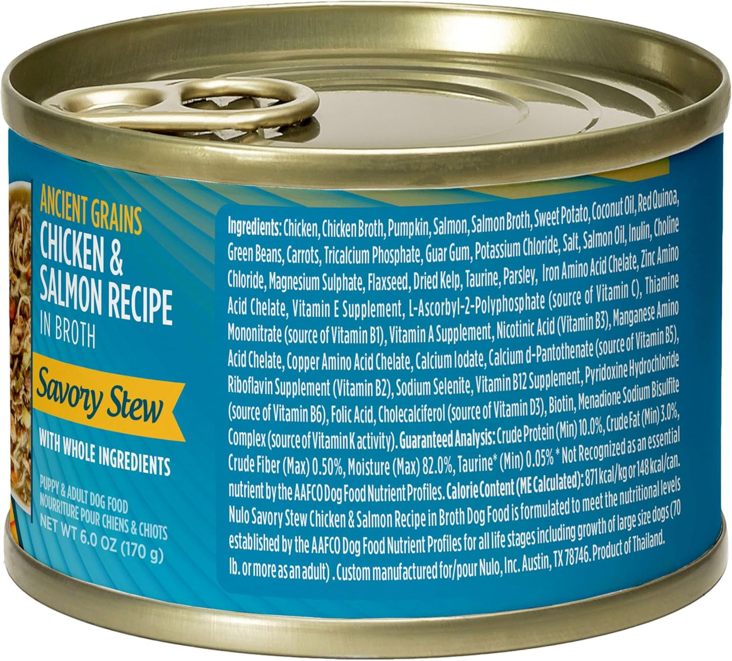 Nulo Ancient Grains Savory Stew with Whole Ingredients Puppy & Dog Food, Chicken and Salmon in Broth, 6.0 Ounce, 8 Cans