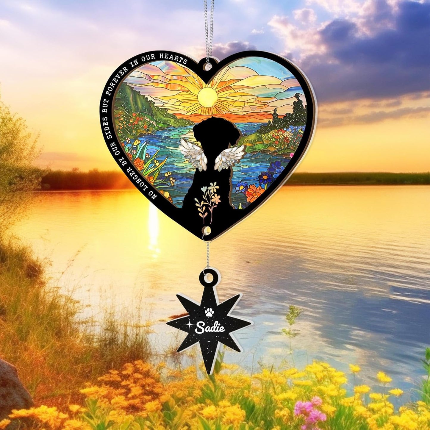 Personalized Dog Memorial Suncatcher – Custom Multiple Dogs with Names, Breeds & Backgrounds, Loss of Dog Sympathy Gift, Pet Remembrance Keepsake, Gift for Dog Lovers