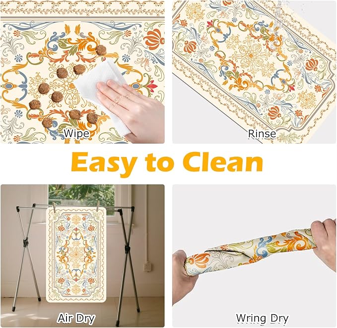 Pet Feeding Mat, Absorbent Cat Dog Mat for Food and Water Bowls Floors, No Stains Quick Dry Cat Dog Feeding Water Bowl Mats for Sloppy Drinkers, Pet Feeding & Watering Supplies (Boho, 12"x 20")