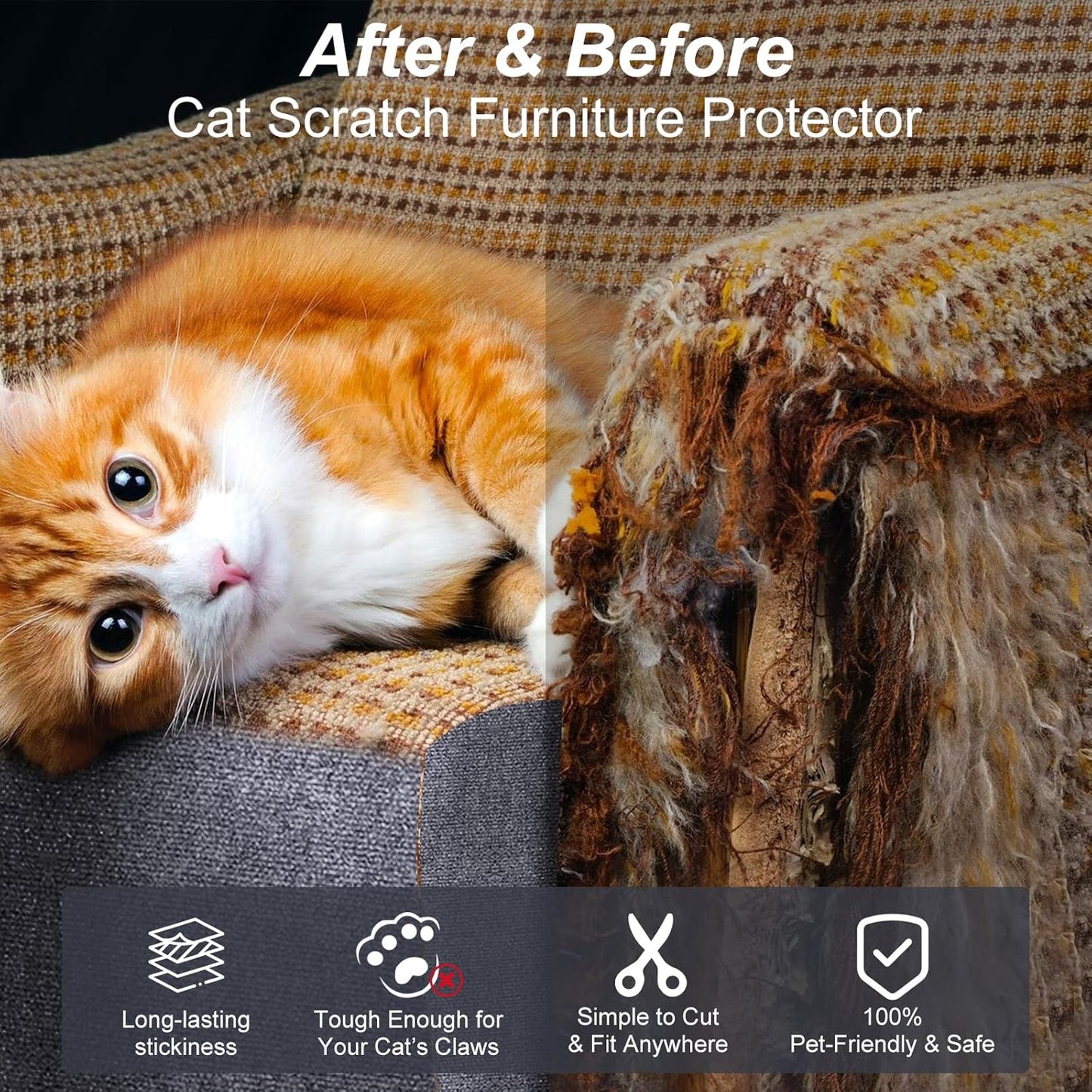 Cat Scratch Furniture Protector 78.7"X15.7", Scratching Mat for Counch, Sofa, Wall, Tower, Self-Adhesive DIY Anti Scratch Edge Sticky Pet Pads, Trimmable Carpet Replacement - Dark Grey