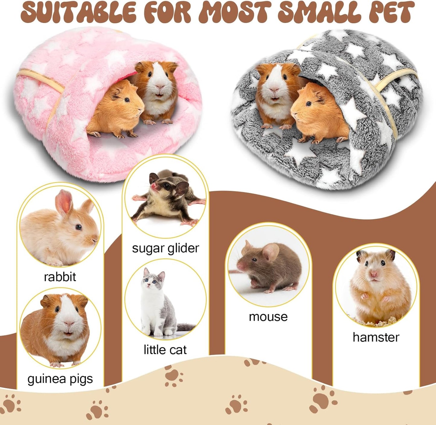 Wenqik 2 Pcs Guinea Pig Hideouts Washable Bunny Bedding Cuddle Warm Small Pet Sack Supplies Portable Pet Carrier Cage Nest Guinea Pig Accessories for Cage(Gray, Light Pink,Pentagram)