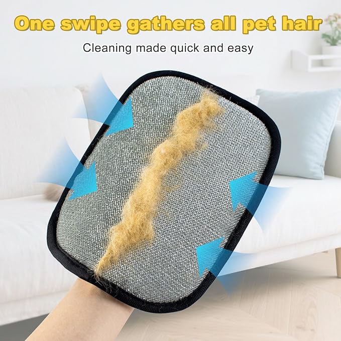 2025 Upgraded Five-Finger Pet Hair Remover Electrostatic Gloves, Pet Hair Removal Glove for Dog Cat Grooming, Durable Dogs Cats Hair Removal Tool for Furniture Car Couch Carpet Clothes, 2 PCS