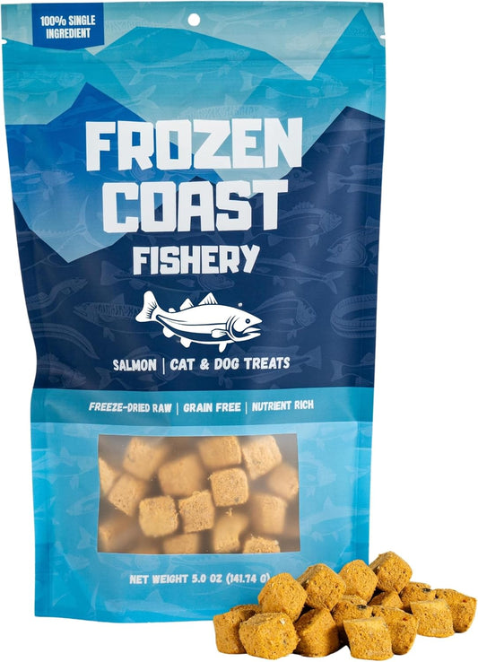 Frozen Coast Freeze-Dried Wild-Caught Salmon Cat & Dog Treats-High-Protein, Omega-3, Grain-Free (5 oz Bag)