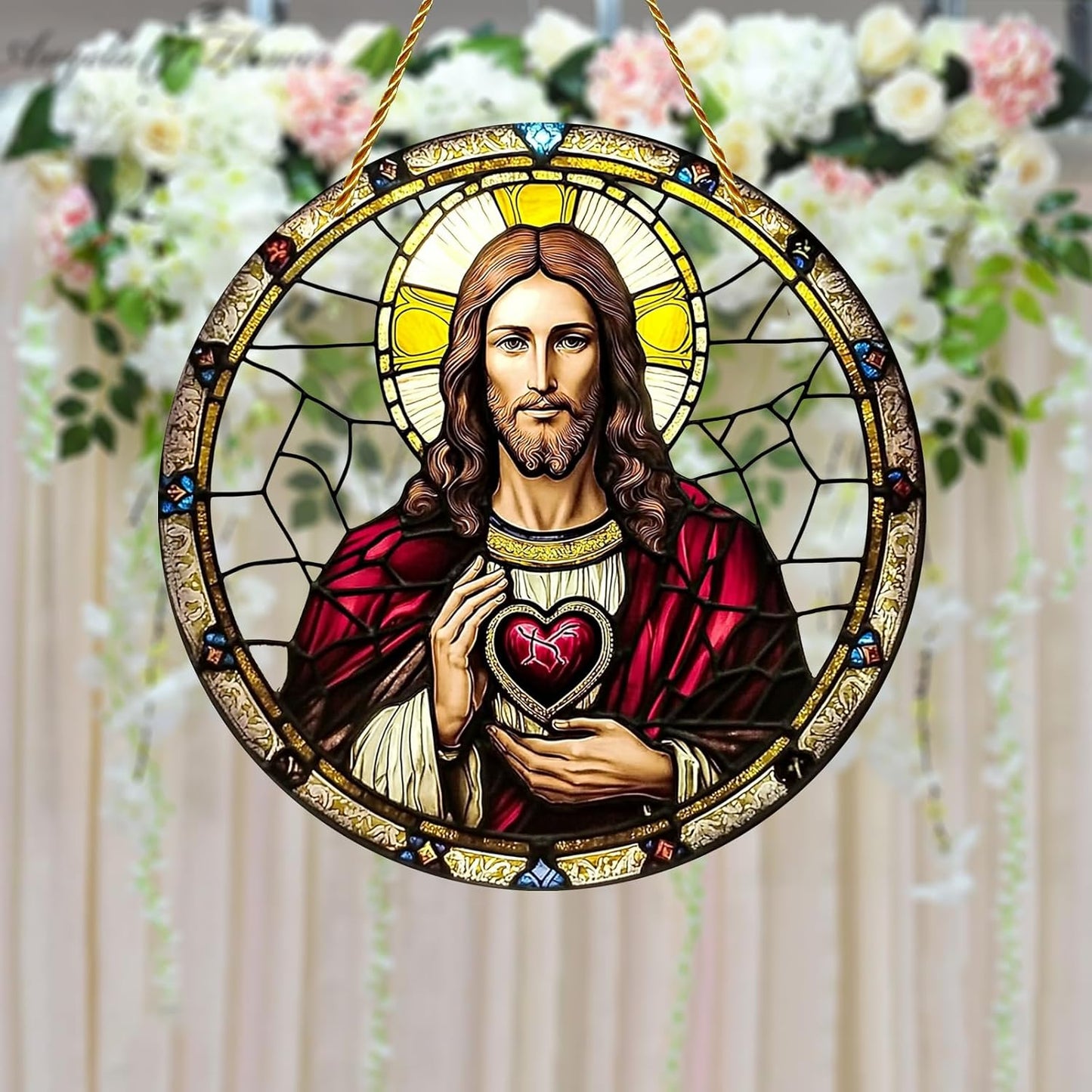 8x8 inch Charming Jesus Christ Acrylic Stained Glass Window Hanging Sun Catcher Decor Stained Panel Hangings Wall Art Decor, for Friends and Family (Jesus Christ)